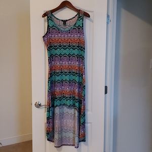 Aztec print, multi-color, high-low tank dress